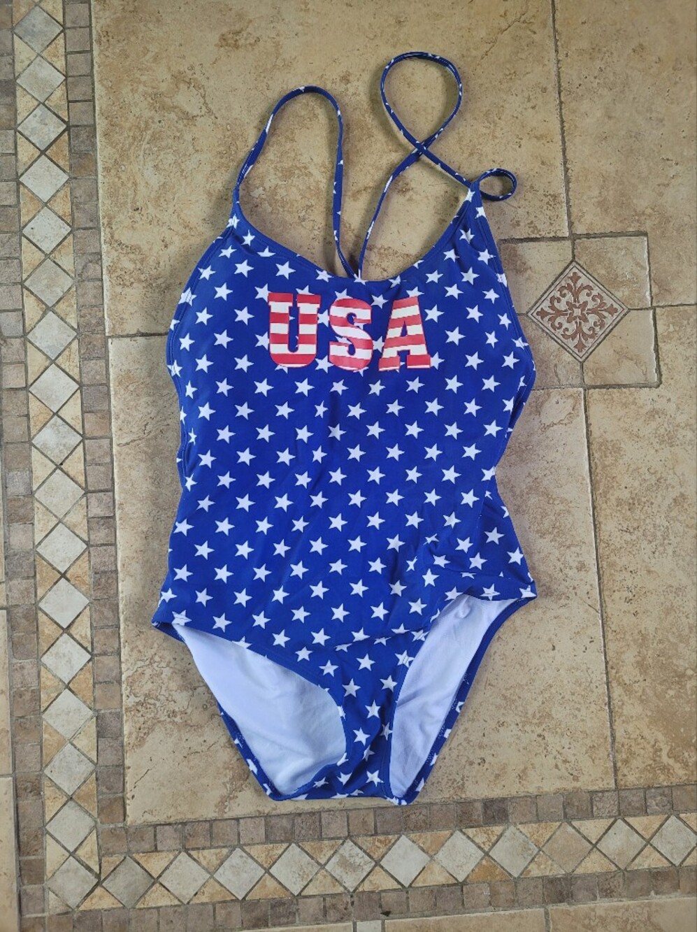 BONGO Blue One-Piece Swimsuit with Stars and USA Graphic